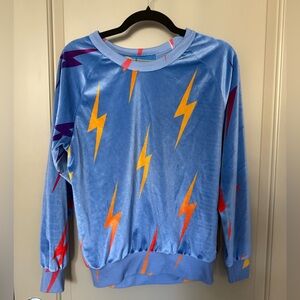 Aviator Nation Velour Velvet Bolt Black Crewneck Pullover Sweatshirt Women Small